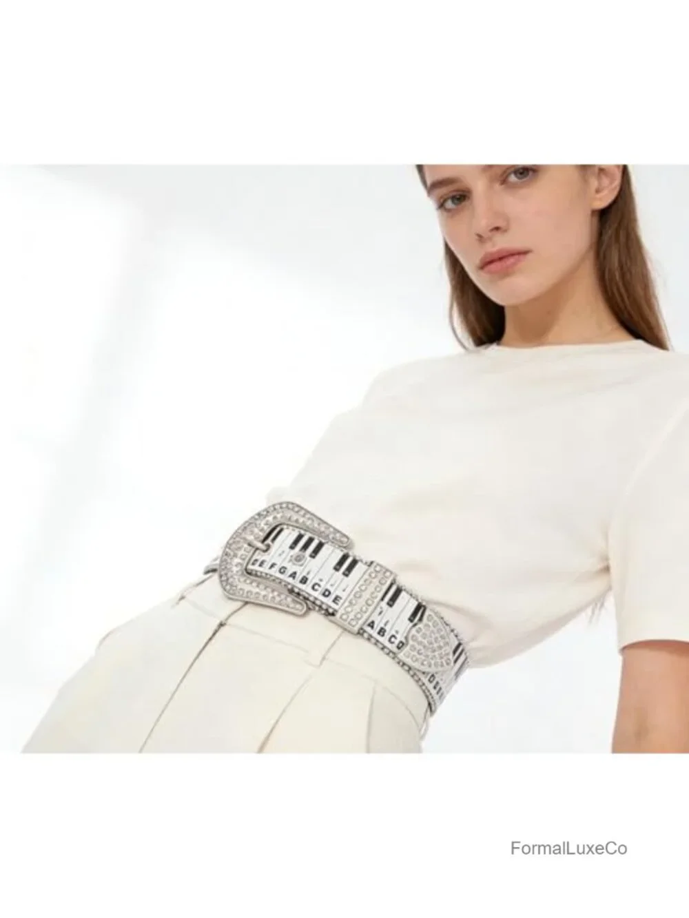 Rhinestone Piano Belt Bling Diamond Studded Stretch Waist Belt for Women